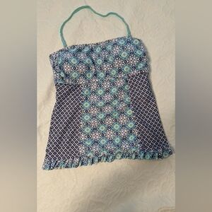Red Camel Blue and White Patterned Halter Top Junior size M or ladies Xtra small